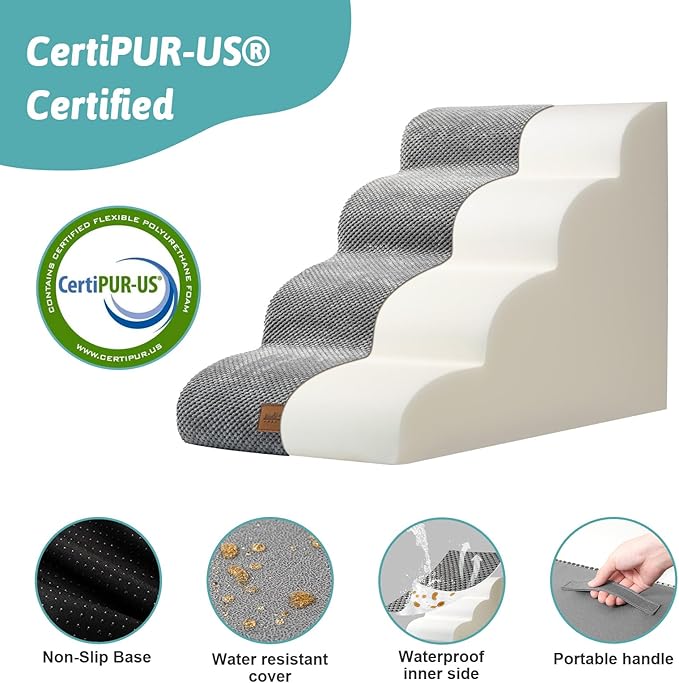 Dog Stairs for Medium Bed 20" H 15.7x28.3x19.7in, Grey, 4 Tiers