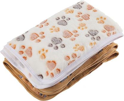 WLLHYF 2 PCS Pet Blanket Flannel Cozy Warm Calming Blanket Paw Print Throw Bed Cover for Cat Dogs Puppy Kitten (23x16 Inch)