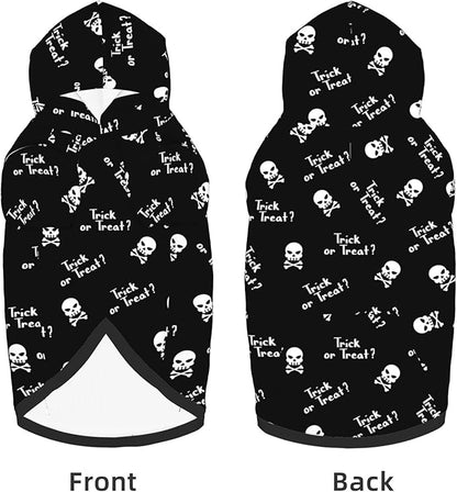 Halloween Dog Costume, Trick or Treat Skull Print Hoodie Winter Halloween Cosplay Clothes Sweaters Outfits Pullover Pets' Sweatshirt Hoodies with Pocket for Medium Large Dogs-S