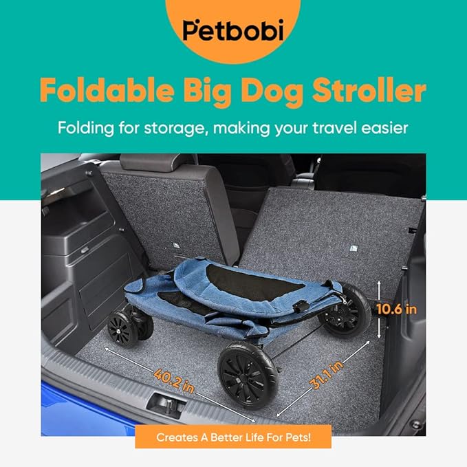 Petbobi Dog Stroller for Large Dogs 4 Rubber 2 Medium 120lbs, Blue
