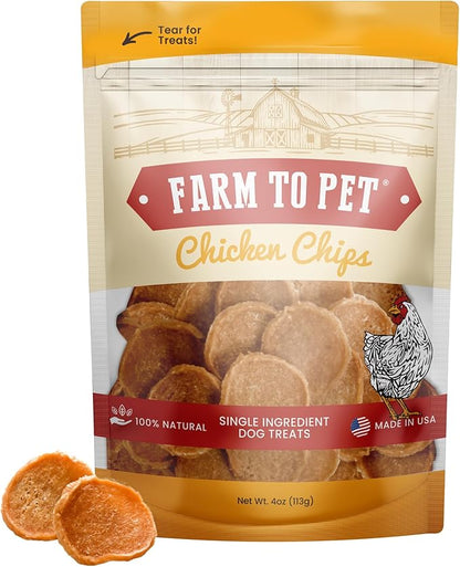 Farm To Pet Dog Training Treats - Chicken Chips, Single Ingredient, Lean, All Natural, Healthy Dog Treats for Small, Medium, Large Dog Breeds, & Puppies, Made in USA