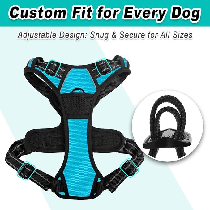 BARKBAY Dog Harness No Pull for Large Dogs - Adjustable, Reflective, Comfortable, No Choke, Heavy-Duty - Perfect for Outdoor Training, Walking, and Hiking - Strong & Durable - L & Blue