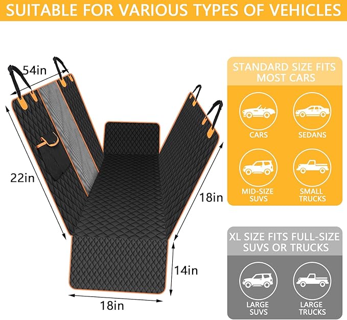 Waterproof Dog Car Seat Cover for Back Seat: Suitable for Small and Large Dogs