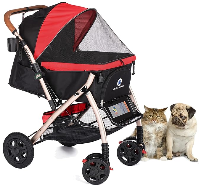 HPZ Pet Rover XL Extra-Long Premium Heavy Duty Dog/Cat/Pet Stroller Travel Carriage with Convertible Compartment/Zipperless Entry/Pump-Free Rubber Tires for Small 2nd-Gen)