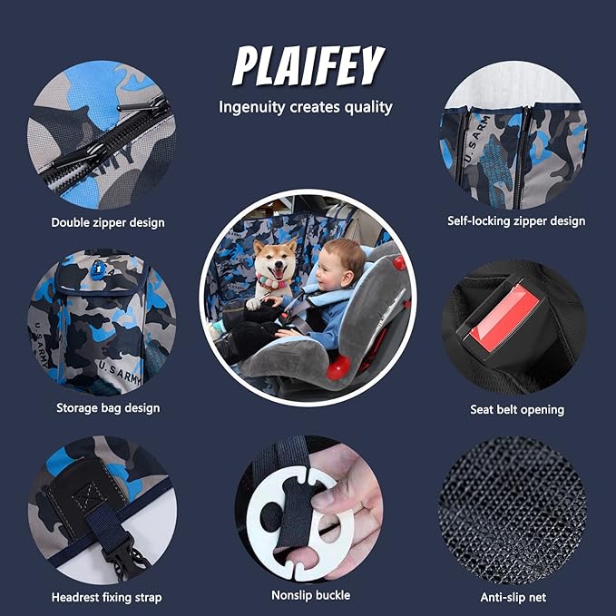 Dog Car Seat Cover for Back Seat 54''W×58''L (900D-6-1-blue)