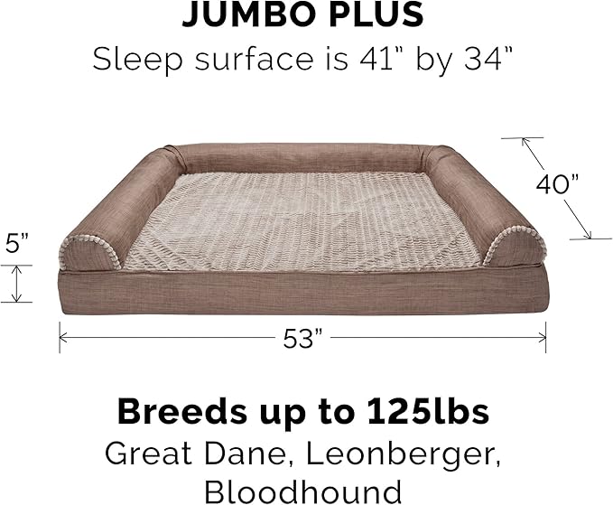 Furhaven Memory Foam Dog Bed for Large Dogs w/ Removable Bolsters & Washable Cover 125 lbs