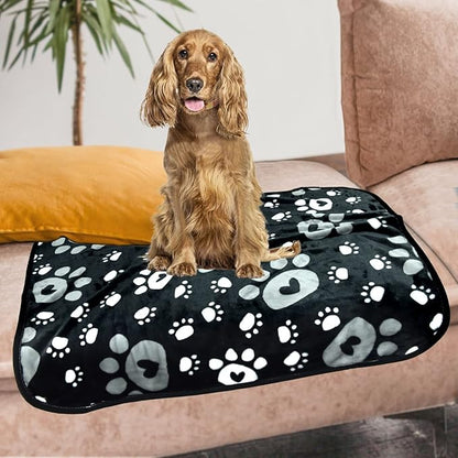 1 Pack 3 Dog Blankets for Small Dogs, Soft Fleece Dog Blanket Fluffy Pet Blanket Warm Sleep Mat Cute Paw Print Puppy Cat Blanket, Flannel Throw for Washable Dog Bed, Blanket for Dogs, 30"X20"