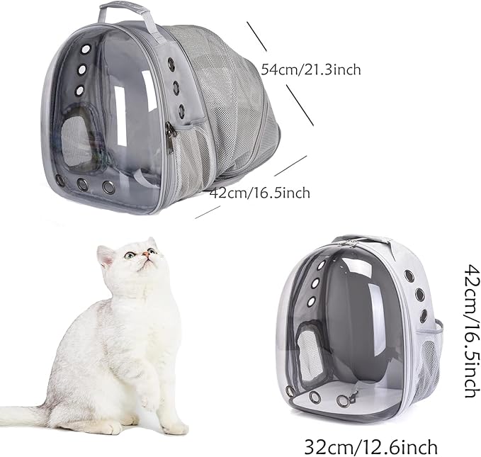 Cat Backpack Carrier Expandable Ventilate Transparent Pet Dog Backpack for Large Cats Hiking, Travel, Outdoor, Airline-Approved Space Capsule Backpack(Grey)