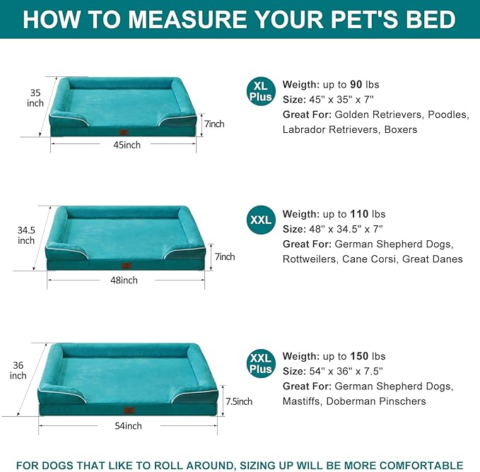 WNPETHOME Waterproof Dog Beds for Jumber Dogs, Orthopedic XXLarge Dog Bed with Sides, Big Dog Couch Bed with Washable Removable Cover, Pet Bed Sofa with Non-Slip Foam for Sleeping Green