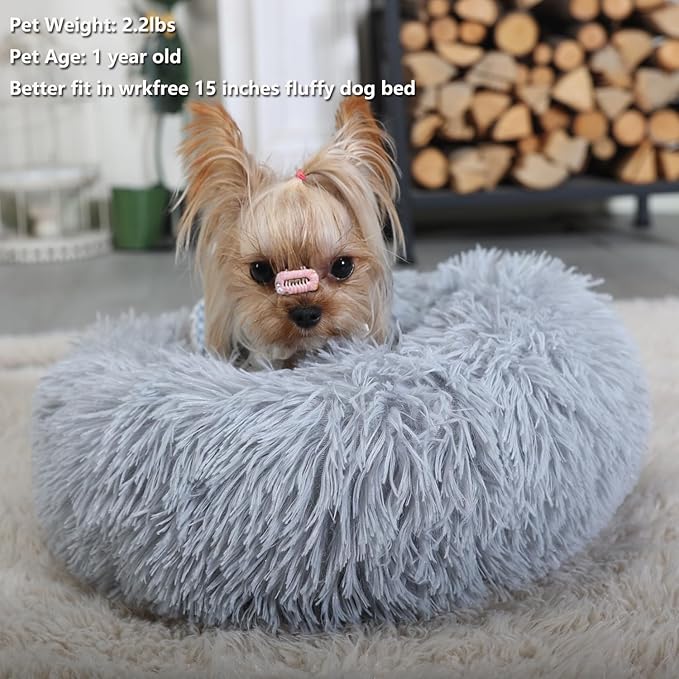 Tiny Dog Bed Fluffy Puppy Bed Washable Donut 15 Inches