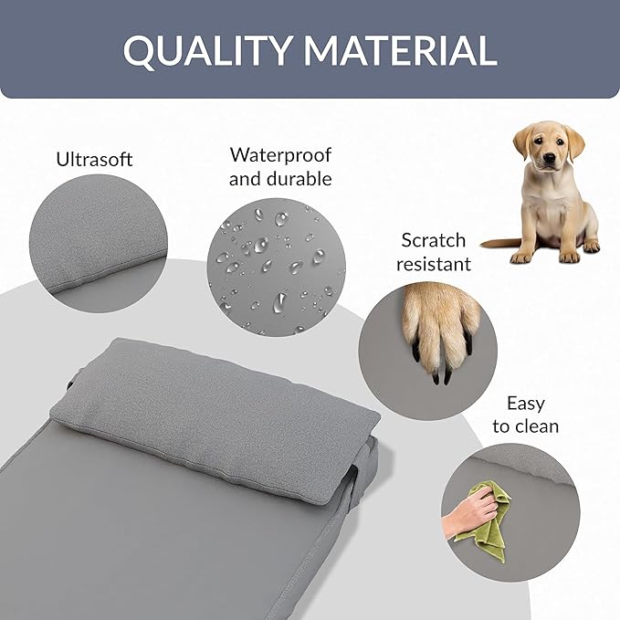 42"x 32" x 7" Washable Dog Bed with Square Pillow and Waterproof Cover, High Density Foam Scratch Proof XL Dog Bed with Orthopedic Support, Ultrasoft Breathable Pet Bed, Gray