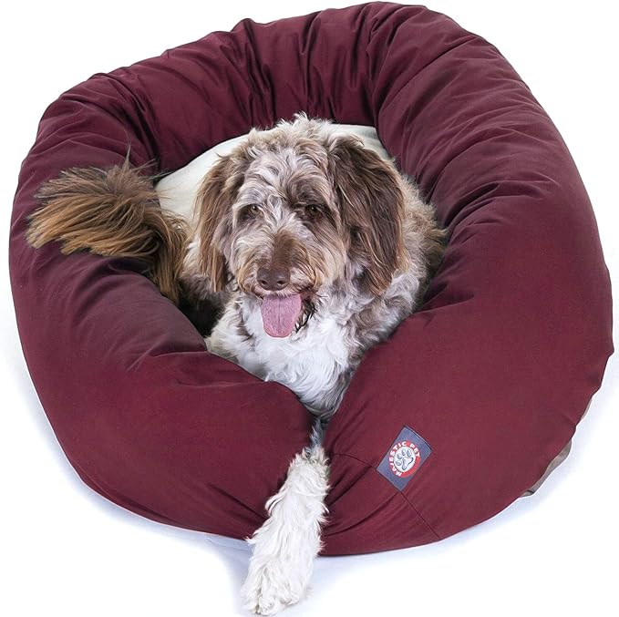 52 inch Burgundy & Sherpa Bagel Dog Bed By Majestic Pet Products