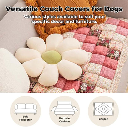 Pet Couch Covers for Sofa, Sofa Cover for Dogs Washable Dog Couch Cover Protector Floral Handmade Pure Cotton Furniture Covers for Large Dog (Rose, 27.6"×59.1")