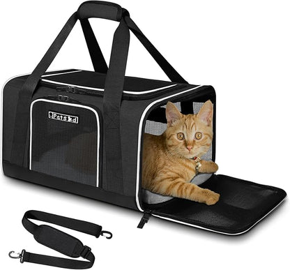 Petskd Pet Carrier 17x11x10.5 Delta American United Airline Approved, Pet Travel Carrier Bag for Small Cats and Dogs, Cat Soft Sided Carrier with Safety Lock Zippers, 5-Sided Breathable Mesh(Black)