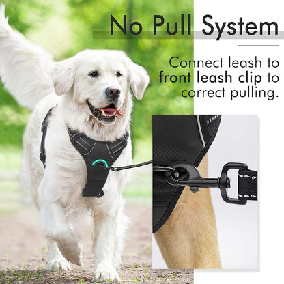 rabbitgoo Dog Harness, No-Pull Pet Harness with 2 Leash Clips, Adjustable Soft Padded Dog Vest, Reflective No-Choke Pet Oxford Vest with Easy Control Handle for Large Dogs, Black, XL