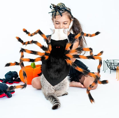 Dog Halloween Costumes, Furry Dog Spider Costume with 64 LED, Giant Spider Halloween Costume for Medium Large Dogs, Funny Dog Halloween Costumes for Cat Pet Halloween Party Cosplay (Orange)