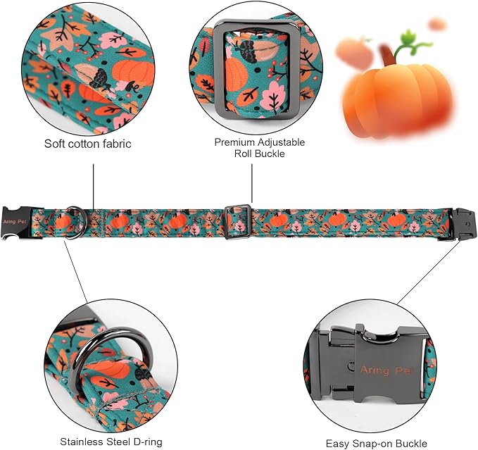 ARING PET Halloween Dog Collar-Cute Green Pumpkin Dog Collar with Bow