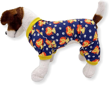Dog Pajamas Soft COTTON Blend Jumpsuit Cute Pet Clothes for Small Medium Pet (Navy Lions 15", Chest 18" - 22")