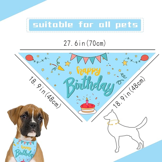 Happy Birthday Dog Bandana Washable Pets Scarf Triangle Adjustable Handkerchief