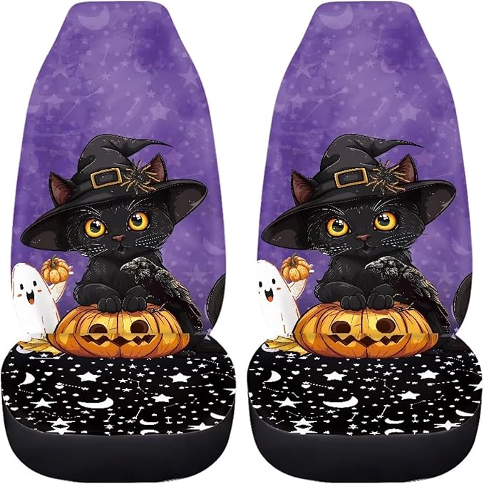 UNICEU Car Seat Covers Halloween Cute Cat Set 2Pcs Universal