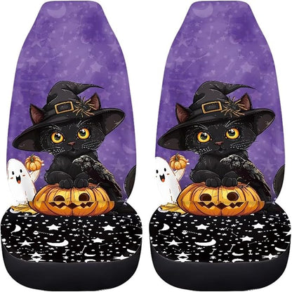 UNICEU Car Seat Covers Halloween Cute Cat Set 2Pcs Universal