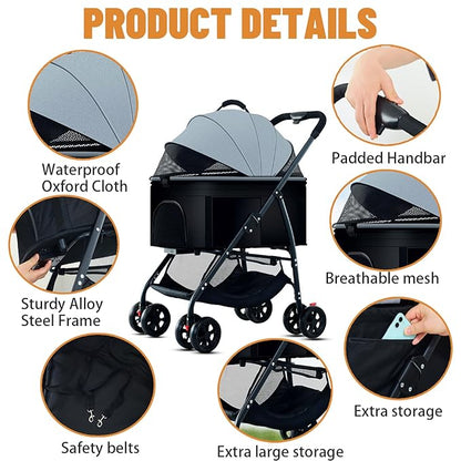 3-in-1 Pet Dog Stroller 55lbs, Dog