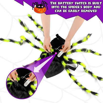 Dog Halloween Costumes, Furry Dog Spider Costume with 64 LED, Giant Spider Halloween Costume for Medium Large Dogs, Funny Dog Halloween Costumes for Cat Pet Halloween Party Cosplay (Green)