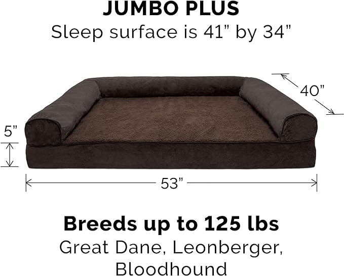 Furhaven Memory Foam Dog Bed for Large Dogs w/ Removable Bolsters & Washable Cover 125 lbs
