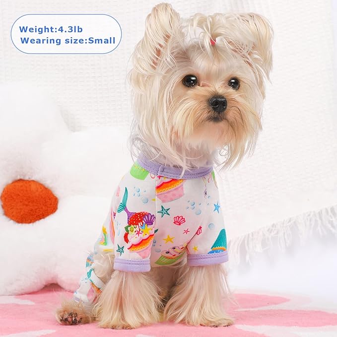 Dog Pajamas Pjs Spring Summer Dog Clothes for Small Dogs Girl - Boy - Medium Size Dogs, Soft Stretchy Puppy Clothes Doggie Onesies Cat Pet Jammies Outfit (Cake Purple, X-Small)