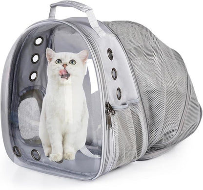 Cat Backpack Carrier Expandable Ventilate Transparent Pet Dog Backpack for Large Cats Hiking, Travel, Outdoor, Airline-Approved Space Capsule Backpack(Grey)