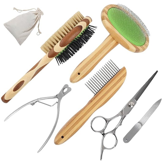 Dog Grooming Brush Kit,Deshedding Dog Brush for Shedding Short Hair Dogs with Pet Nail Clipper and File, Two Sided Pet Brushes for Dogs Removing Dirt & Loose Hair(7PCS) GREEN