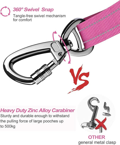 AUBELL Dog Seatbelt, Updated 3-in-1 Pet Car Seat Belt for Dogs, Bungee Dog Car Tether with Clip Hook Latch & Buckle, Heavy Duty Dog Car Harness with Swivel Aluminum Carabiner,Hotpink