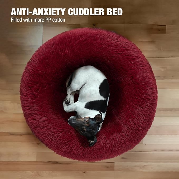 Veehoo Calming Dog Bed for Medium Small Dog 25 lbs 23", Burgundy