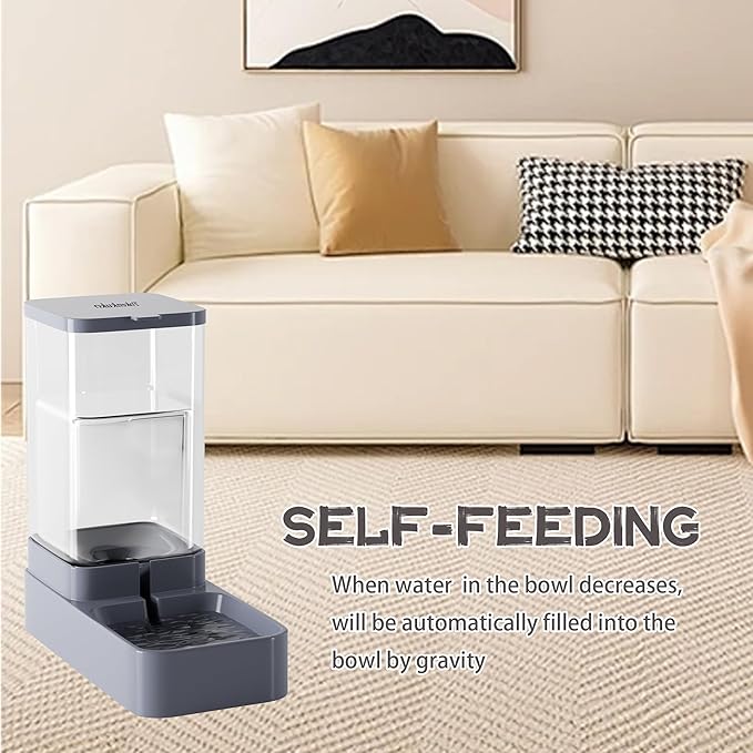 Automatic Cat Feeder and Water Dispenser with Pet Food Bowl,Gravity Food Feeder and Waterer Dispenser in Set for Small Medium Dog Puppy Kitten Rabbit Bunny Large Capacity(3.8L x 2)