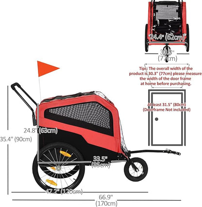 Aosom 2-in-1 Dog Bike Trailer Pet Stroller Carrier for Large Dogs with Hitch