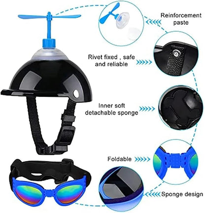 Dog Helmet and Goggles with Cute Propeller Adjustable