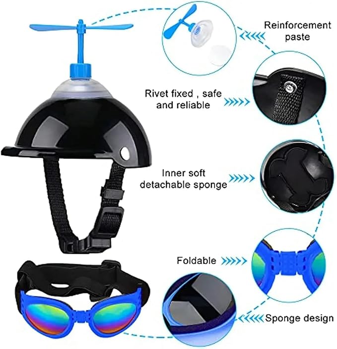 Dog Helmet and Goggles with Cute Propeller Adjustable