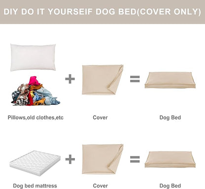 Dog Bed Cover, Waterproof Dog Bed Replacement Cover with Zipper, Oxford Removable Pet Bed Mattress Protector for Outdoor Use, 36Lx27Wx3H in, Bed Cover Only, Khaki