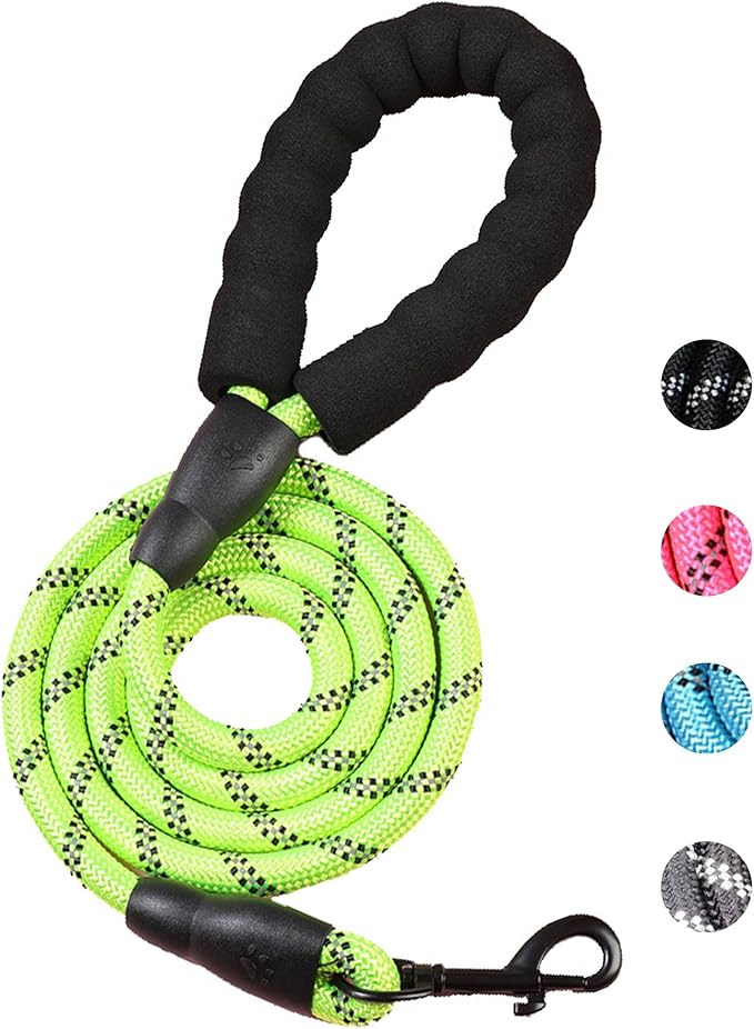 PETANK Rope Dog Leash 4 FT with Comfortable Padded Handle and Highly Reflective Threads for Small Medium Dogs (Green 4FT*1/2")