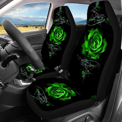 Green Rose Car Seat Cover Set for Women 4pcs Auto