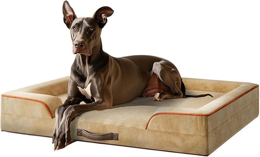 XXL Orthopedic Dog Sofa Bed - Jumbo Pet Couch with Memory Foam, Completely Removable Washable Cover, Waterproof Lining, Nonskid Bottom, Beige - Perfect for Large Breeds