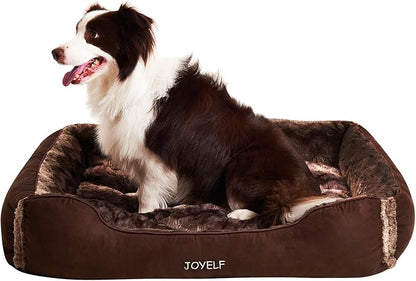 JOYELF Large Dog Bed with Washable Removable Cover, Rectangle Soft Calming Cat Bed & Sofa, Plush Warming Pet Bed Furniture for Dogs & Cats with Squeaker Toys as Gift