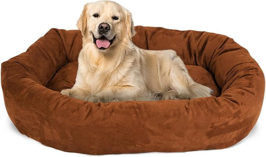 Majestic Pet 40 Inch Suede Calming Dog Bed Washable – Cozy Soft Round Dog Bed with Spine Support for Dogs to Rest their Head 40x29x9 (Inch)