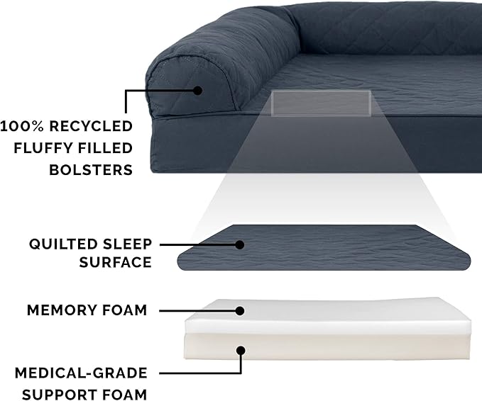 Furhaven Memory Foam Dog Bed for Large Dogs w/ Removable Bolsters & Washable Cover 125 lbs