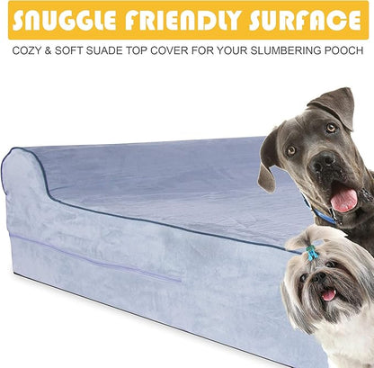 5.5-inch Thick High Grade Orthopedic Memory Foam Dog Bed With Pillow and Easy to Wash Removable Cover with Anti-Slip Bottom. Free Waterproof Liner Included - for Large Breed Dogs - Grey