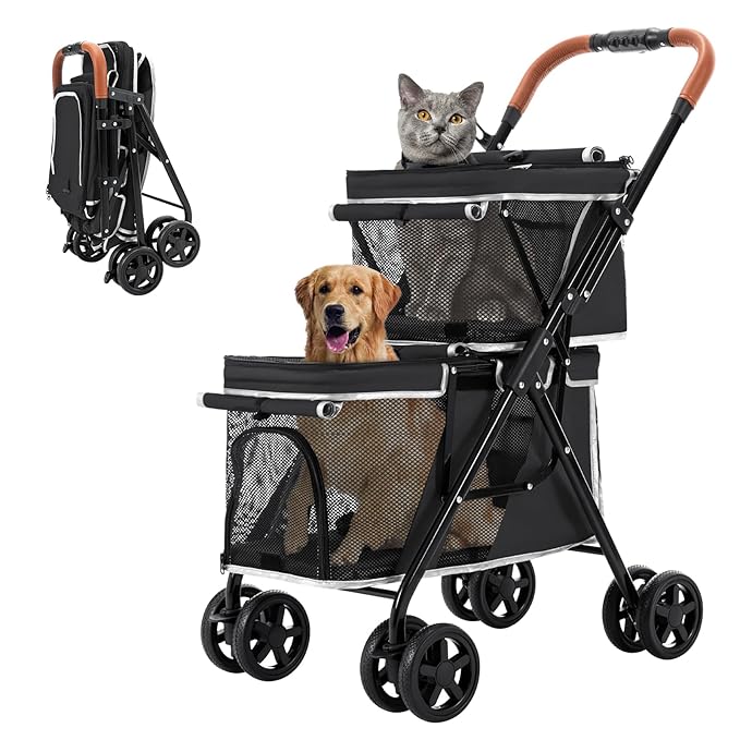 Double Pet Stroller for Dogs and Cats 4 Wheels,