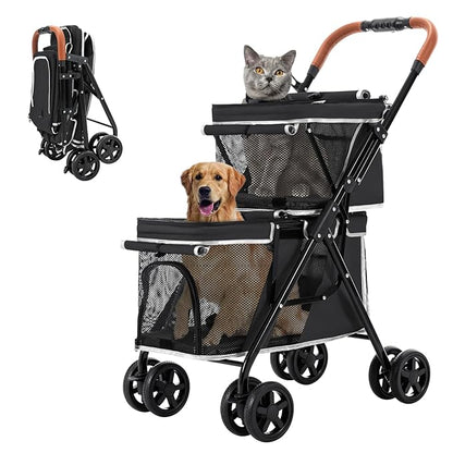 Double Pet Stroller for Dogs and Cats 4 Wheels,
