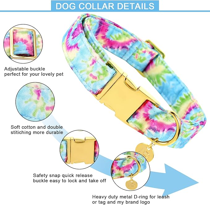 Tie Dye Summer Cotton Dog Collar with Metal