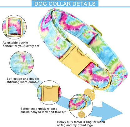 Tie Dye Summer Cotton Dog Collar with Metal
