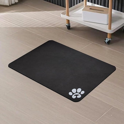 YCT Pet Cat Food Mats for Dog Food Mat, Cat Mat for Food, Pet Dog Cat Feeding Mat Eating Mat Pet Dog Cat Bowl Mats, Non-Slip Super Absorbent, with Footprints Logo，18.1 x 11.8 inches, Black